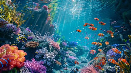 Fototapeta na wymiar Colorful and vibrant underwater scene with marine life
