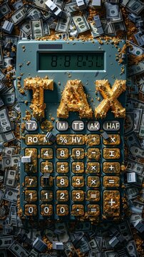 An image of a calculator with keys that spell out TAX CHEAT, surrounded by ambiguous figures and symbols, reflecting the confusion in tax evasion