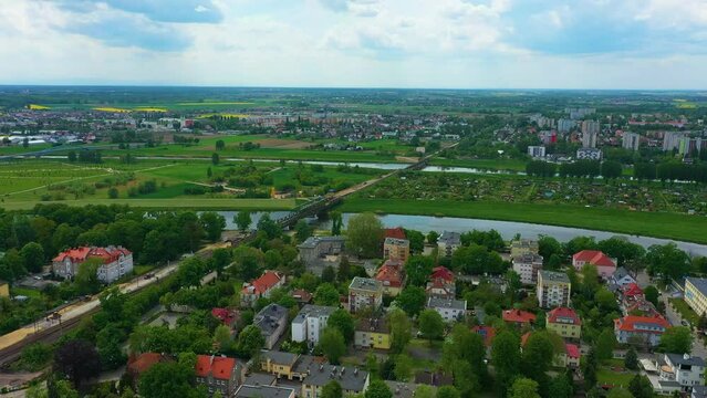 Panorama River Odra Field Opole Aerial View Poland
