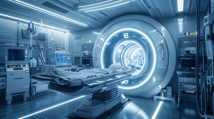 Mind Upload, Robotic Vessel, Existential Questions, Futuristic Laboratory, Overcast, Realistic Image, Backlights, HDR , Highangle view