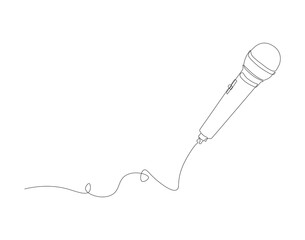 Continuous line drawing of wired microphone. One line of mic drawing. Music instrument concept continuous line art. Editable outline.