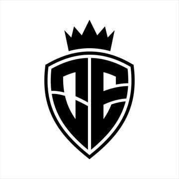 recommend clip art: OE Letter monogram shield and crown outline shape with black and white color design