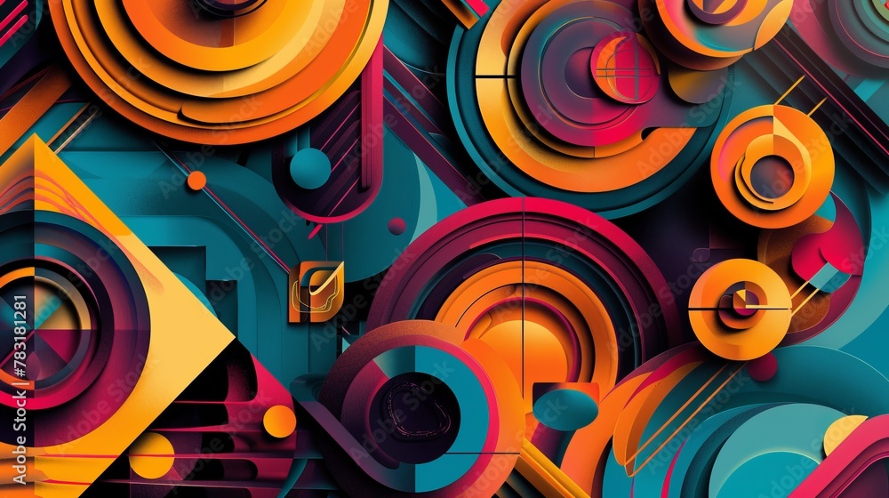 Poster dynamic and colorful geometric design with bold shapes
