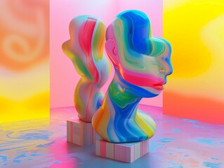 Playful brush strokes, diverse community engagement, promoting selfexpression, unity through art 3D render, vibrant backlighting, chromatic aberration, Side view