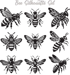 Bee Silhouette Vector Illustration Design Bundle