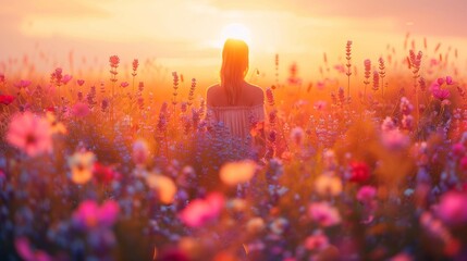 Lavender Lullaby: Golden Hour Meadow, generative ai - obrazy, fototapety, plakaty