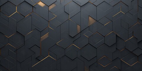Dark grey and golden geometric background with dark gray cubes