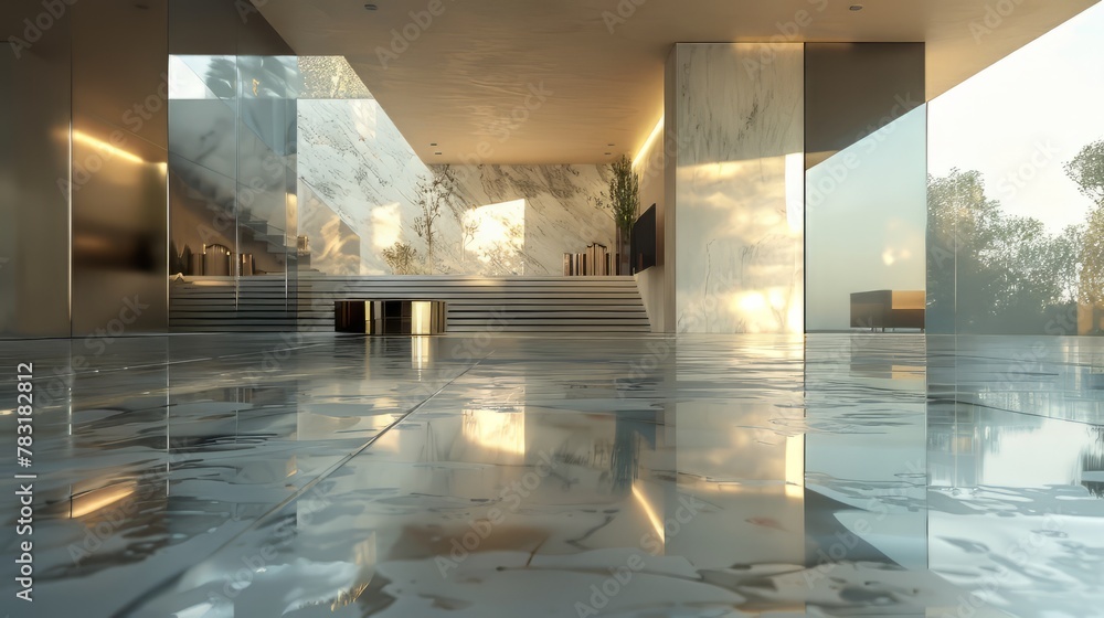 Poster glossy chrome effect enhancing the realism of architectural visualizations