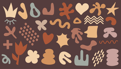 Abstract shapes sticker pack. Set of geometric figure in pastel colors. Memphis design collection. Retro geometric bubble, star, flower, loop, waves in trendy doodle 70s groovy funky stile