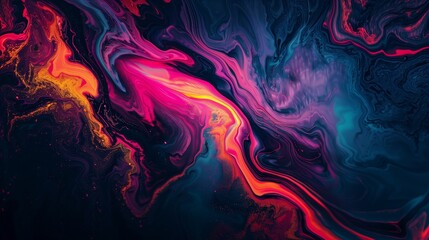 Cosmic Abstract with Pink and Black Fluid Art