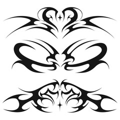 Black and white vector illustration with various gothic and alt patterns. Heart, curls, lines