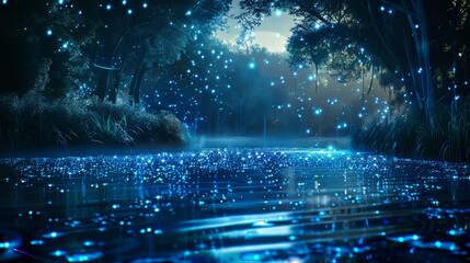 Obraz premium Luminous 3D glow casting enchanting reflections on water