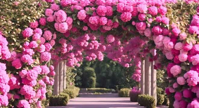 Flower arch in a garden.	
