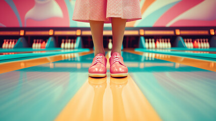 Retro Bowling Shoes and Colorful Alley - obrazy, fototapety, plakaty