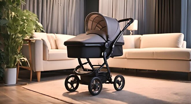 Baby stroller at home.	
