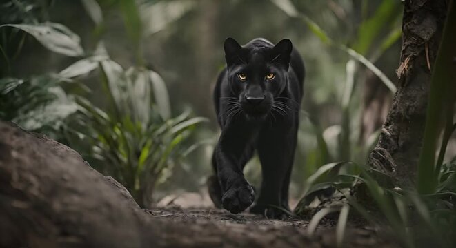 Black panther in the jungle.	
