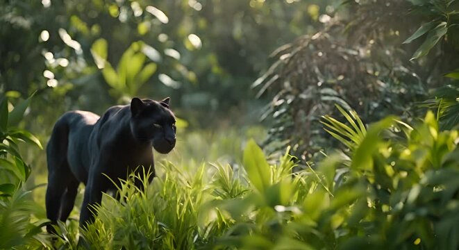 Black panther in the jungle.	
