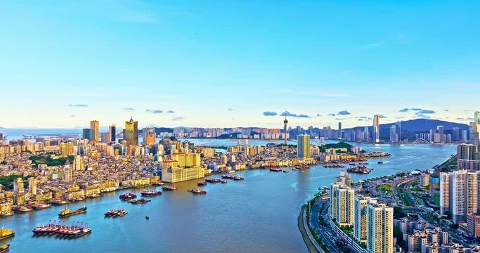 Aerial view of Macau city skyline and seascape