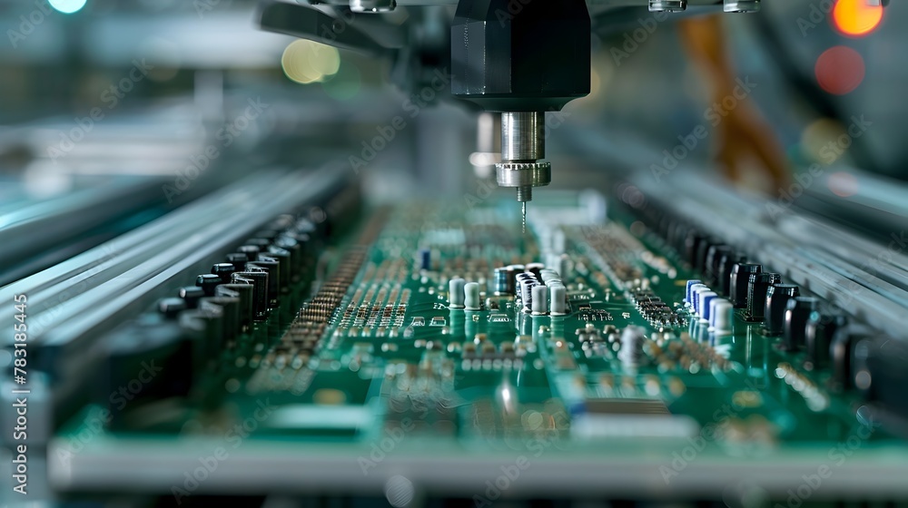 Poster close-up of automated pcb assembly with precise component placement by advanced industrial machinery