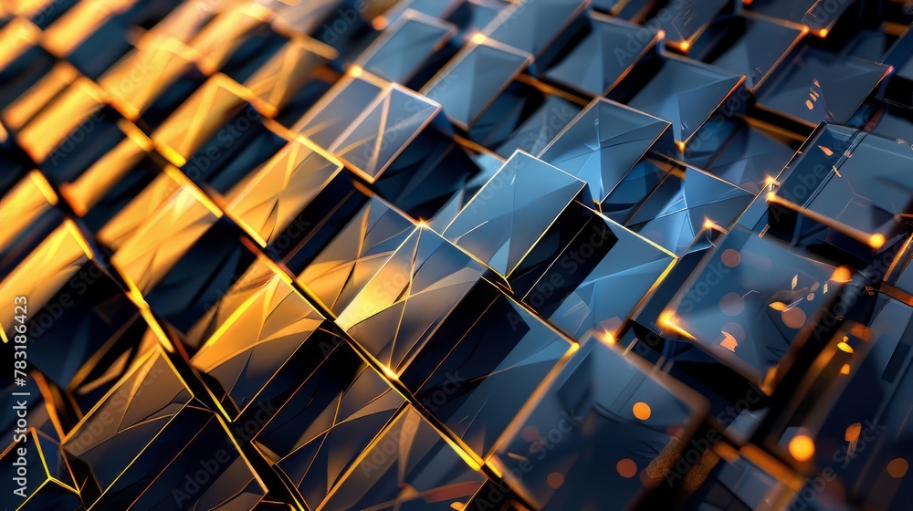Poster tech inspired geometric grid layout with metallic textures and digital effects