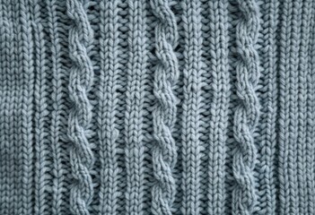 Close up of electric blue woolen sweater with cable pattern