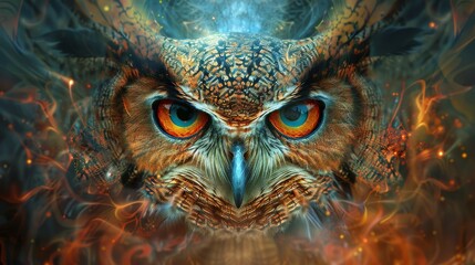 Everlasting wisdom symbolized in the patient gaze of an owl - obrazy, fototapety, plakaty
