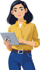 Smiling young woman holding laptop