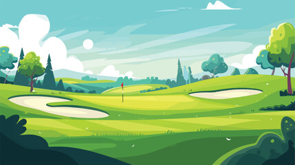 Field of golf horizontal banner concept. Cartoon il - obrazy, fototapety, plakaty