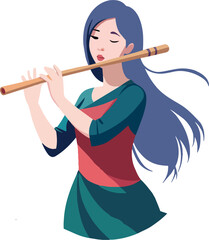 Cartoon of Japanese girl playing flute-