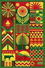 Vibrant poster showcasing traditional african patterns and stylized trees, representing the rich heritage of africa