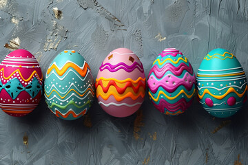 Set of 5 Blue Purple Easter Egg with Design 