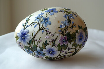 Christmas tree decoration - Single Floral Easter egg with  blue white green colors