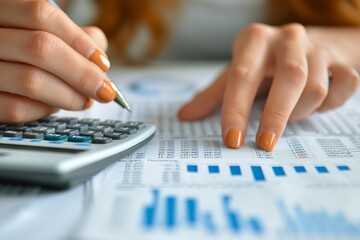 Professional Woman Analyzing Financial Data on Charts During Office Hours