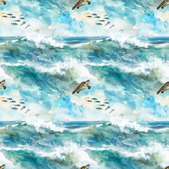 Under water sea seamless pattern with sea turtles and fishes. Perfect for fabric, cover, wallpaper. 