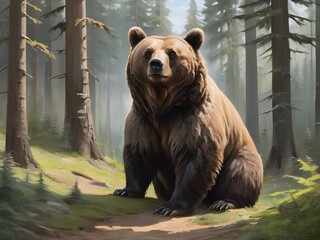 A painting of a bear in the forest	