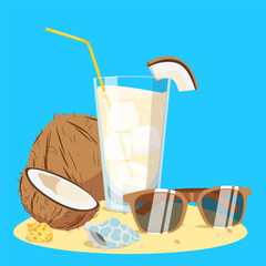 cocktail, drinks, fresh, fruit, summer, vacation, beach, sea,illustration, windy, drawings,