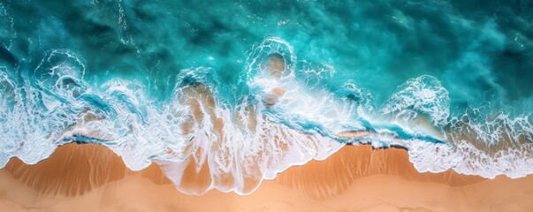 Azure water. Electric blue waves crashing on peach sand. Beautiful art pattern