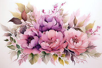 Delicate Peony Bouquet Digital Painting. Ideal for elegant invitation designs, floral decor, and beauty product branding.