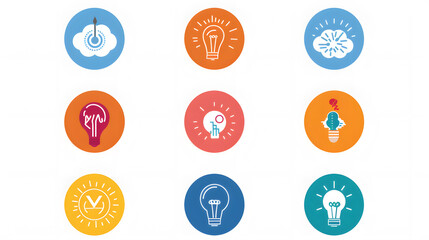 Creative Brainstorming Icons: Lightbulbs and Cogs Set
