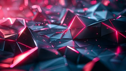 Fotobehang Neon-Lit Geometric Polygons Emerge from Ethereal Darkness,Creating a Striking Futuristic 3D Abstract Pattern © pkproject