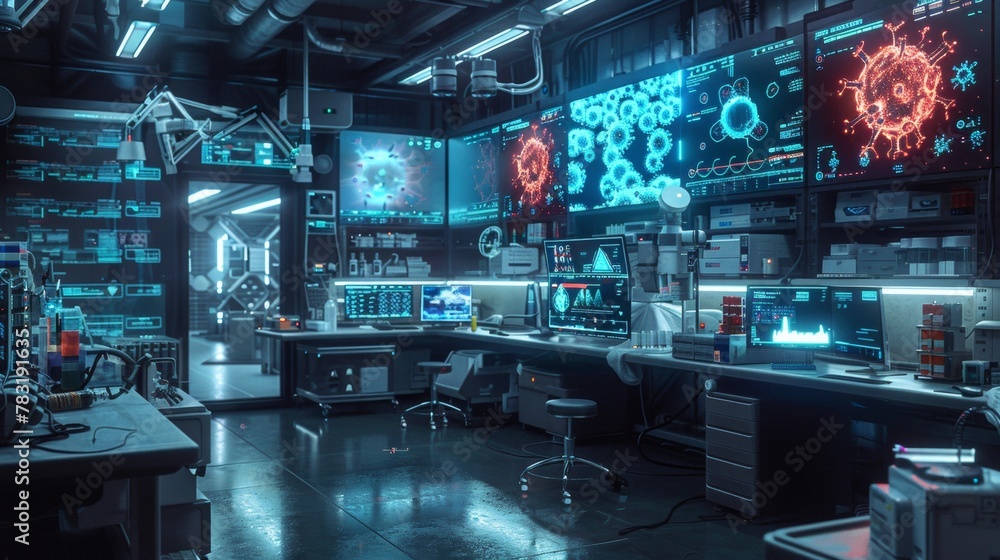 Aufkleber Futuristic Laboratory with Advanced Technology and Diverse Scientists at Work