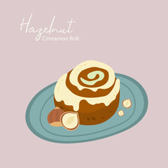 Flat Design Illustration Cinnamon Roll at Hazelnut