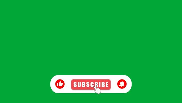 Pop up youtube subscribe like bell icon button clicked animation motion graphic with chroma green screen clip template 4k