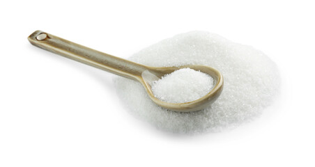 Spoon with granulated sugar isolated on white