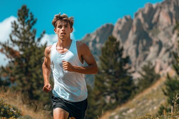 Fototapeta premium Focused Runner in Natural Landscape