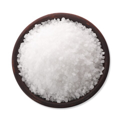 Fototapeta na wymiar Natural salt in bowl isolated on white, top view