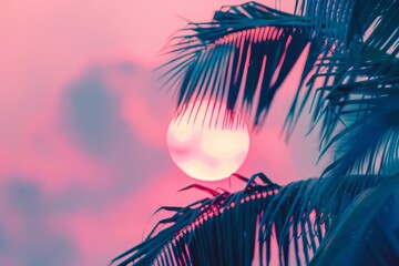 Coconut palm tree on tropical beach in summer - vintage colour effect. Beautiful simple AI generated image in 4K, unique. - obrazy, fototapety, plakaty