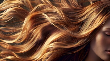 Captivating Radiance:Luxurious Hair Flowing Freely in Natural Sunlight,Embodying Strength and Vitality - obrazy, fototapety, plakaty