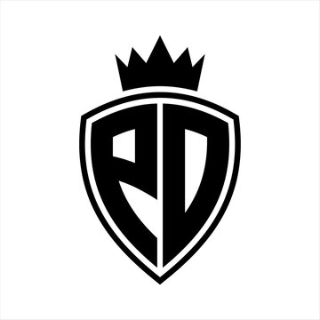 recommend clip art: PD Letter monogram shield and crown outline shape with black and white color design