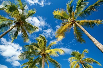 Coconut palm tree on tropical beach in summer - vintage colour effect. Beautiful simple AI generated image in 4K, unique.